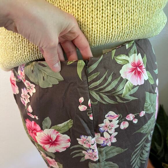Jones Vintage 90s Brown Tropical Floral Print Cotton Summer Mini Skirt Size 14 - Picture 3 of 10